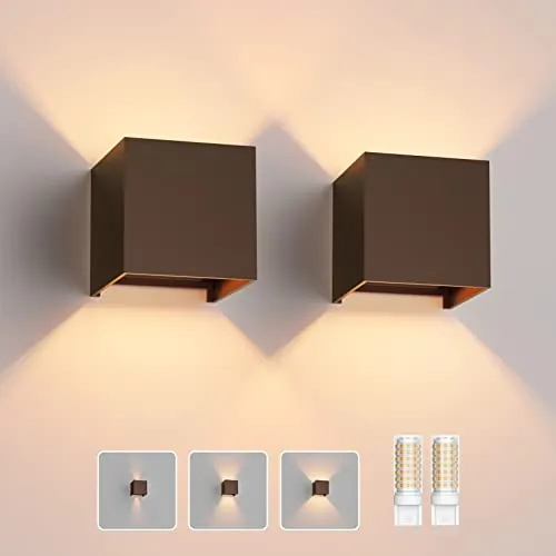 Klighten 2 PCS Aplique pared LED Con G9 LED Bombillas Reemplazables, Blanco Cálido 3000K Lampara de pared Interior/Exterior IP54 Ángulo ajustable Lámpara Pared (Bronce)