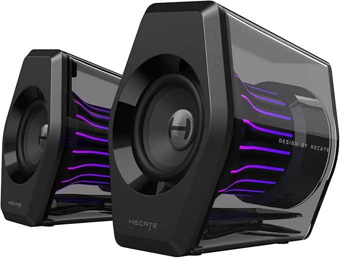 Edifier G2000 Pro 2.0 Altavoz RGB para Juegos, Potencia máxima 64W, sincronización de luz Tempoflow ™ 270 Grados, Sonido Envolvente Virtual 7.1-Bluetooth 5.4 / USB-C/AUX, Adecuado para PC (Negro)