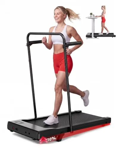 Superun 3,0 HP Cinta de Correr Plegable para el Hogar de Alta Tecnología, 136KG Treadmill, 2-en-1 Cinta de Andar Que Ahorra Espacio con Control App, Cursos de Entrenamiento y Carreras Multi-Curso
