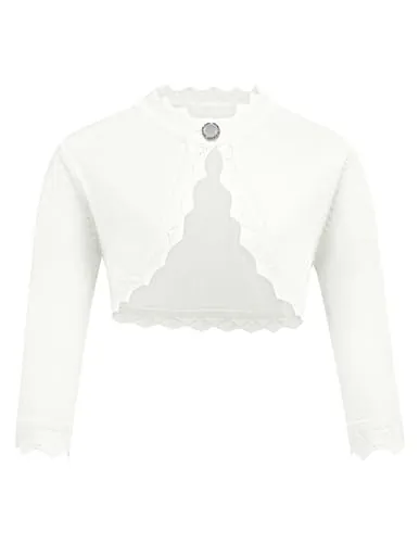 trudge Bolero de punto para niña, de manga larga, con un botón, para niños, para bodas y fiestas, edad 5-11 años, Blanco crema., 130
