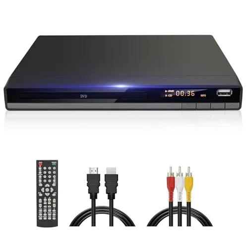 Reproductor de DVD, DVD-168 Reproductor de DVD 1080P Multiregión para TV, Reproductores de DVDs con Entrada USB Salida HDMI RCA, Compatible con CD JPEG MP3, Solo Compatible con DVDs (No Bluray)