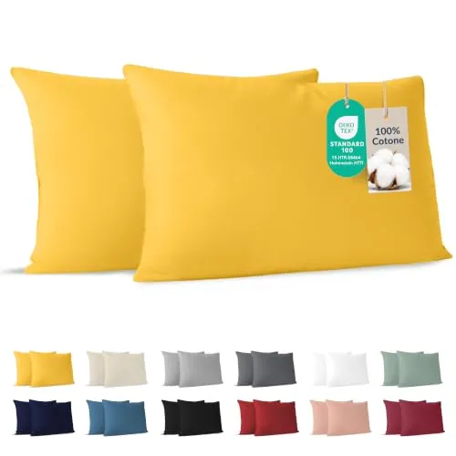 Dreamzie - Funda Almohada 40x80 cm - Juego de 2 - 100% Algodón - Amarillo | Certificado Oeko-Tex · con Cremallera · Jersey · 150 g/m² · Transpirable · Lavable · Ideal para Cojín de Sofá y Cama