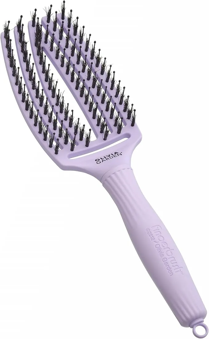 Olivia Garden Fingerbrush Care Iconic - Talla Media - Lavanda - Cepillo desenredante con Cerdas de jabalí y nylon para un brillo y un peinado definitivos