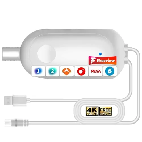 Amplificador de Señal para Antena TV Interior – USB Booster para TDT DVB-T/DVB-T2, Mejora Recepción para Canales HD 4K, Compatible con Smart TV, Cable USB 1 m + Coaxial 0,3 m (White)