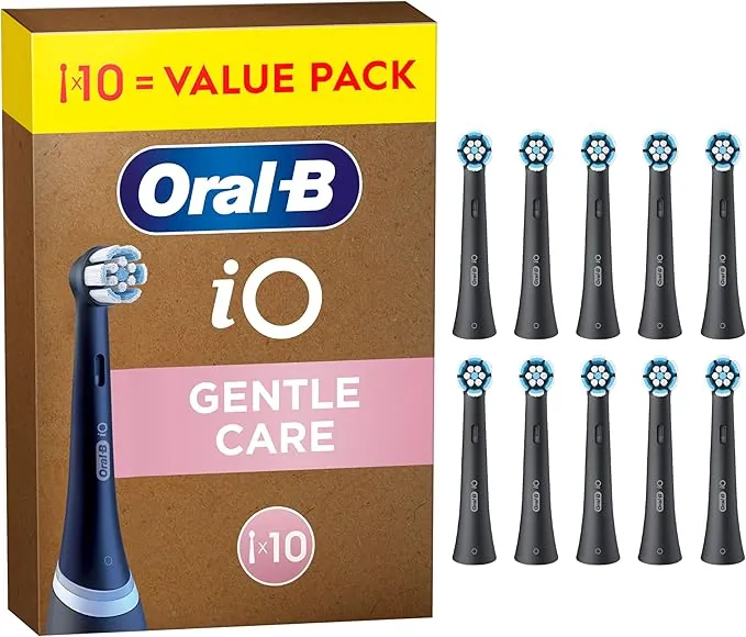 Oral-B Series iO Gentle Care Cabezales De Recambio Originales, Pack de 10 Recambios Negros Para Cepillos De Dientes Eléctricos Oral B iO, Cepillado Suave, Apto Para Encías Sensibles