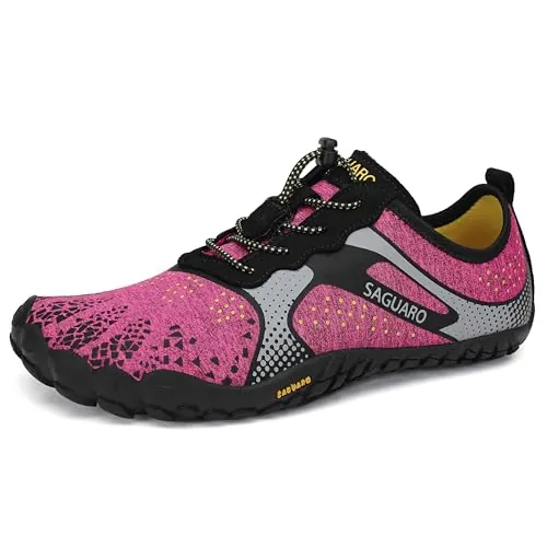 SAGUARO Hombre Mujer Zapatillas Barefoot Minimalistas Calzado de Training Ligeras Cmodas para Caminar Senderismo Ciclismo Trail Running Trekking Playa Agua, Rojo Chicle, 39 EU