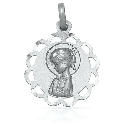 Minoplata Medalla Virgen Niña calada de Plata de ley 925 17mm