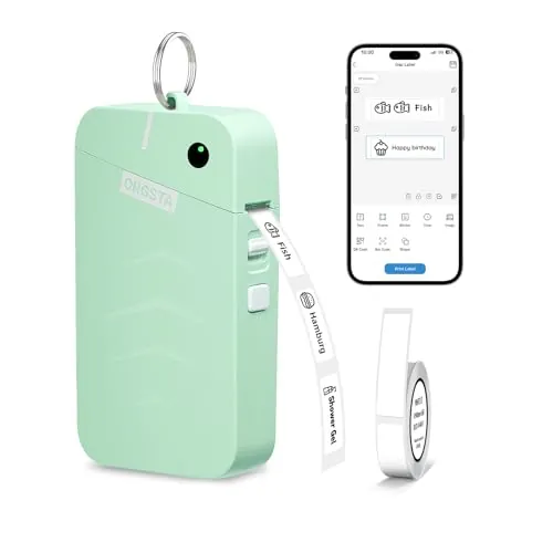 ORGSTA S001 Etiquetadora Bluetooth Portátil Impresora de Etiquetas Adhesivas Mini Etiquetadora Térmica para Hogar, Oficina, Escuela, 2000 mAh Batería incluida Compatible con iOS y Android