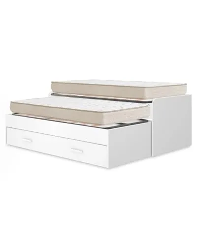DEKIT - Pack Ahorro Juvenil Cama Nido Pema, 2 Somieres Lama Ancha con 2 Colchones viscoelásticos Nova 90 x 190