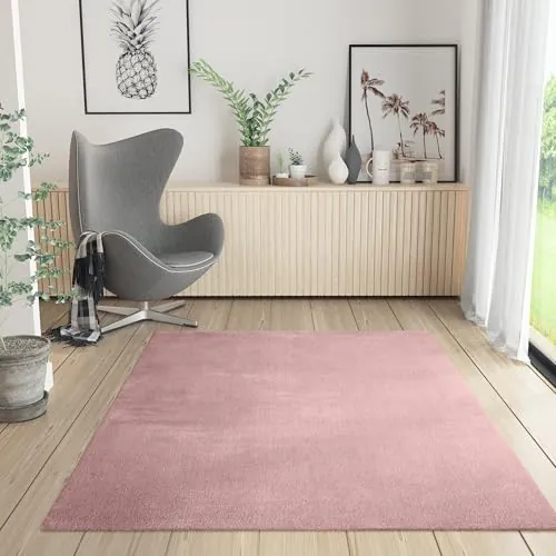 RUGURA Alfombra de Salón Dormitorio Habitación Comedor Pelo Corto y Suave Grande 200x290cm Rosa Unicolor Moderna Nordica Lavable Antideslizante