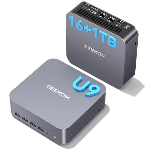 GEEKOM GT13 MAX Mini PC con Intel Core U9 185H (14ª Gen.), 16GB DDR5 (Ampliable, No LPDDR Bloqueada) + 1TB SSD |Dual LAN 2.5G |Mini Ordenador de Sobremesa con Windows 11 Pro |WiFi 7 |6×USB |Lector SD