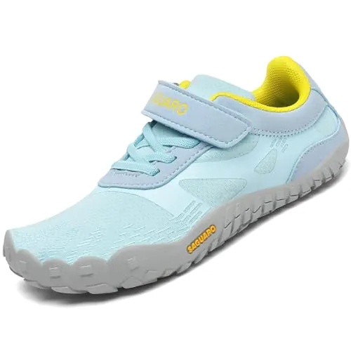 SAGUARO Calzado Descalzos Niños Zapatillas de Trail Niñas Transpirables Minimalistas Zapatos de Deporte Antideslizantes Fitness Barefoot Zapatillas Senderismo Exterior Azul Cielo 34 EU