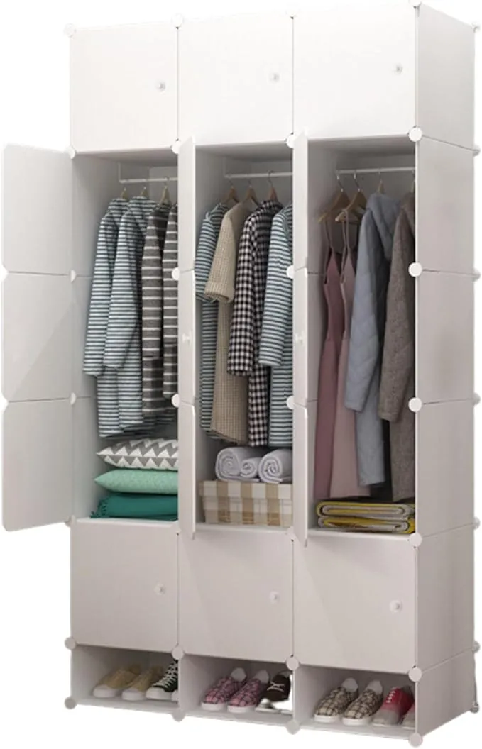 MAGIC SELECT Armario Modular. Estantería de Módulos. Organizador Modular de Ropa. Ropero para Hogar. Estante de Almacenamiento para Dormitorio, 18 Módulos, 2 Barras, 192x105 cm.