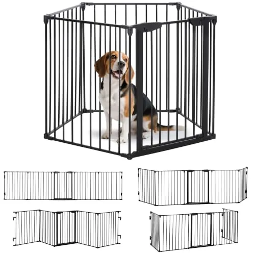 PawHut Barrera para Perros Plegable de 5 Paneles 300x74,5 cm Negro