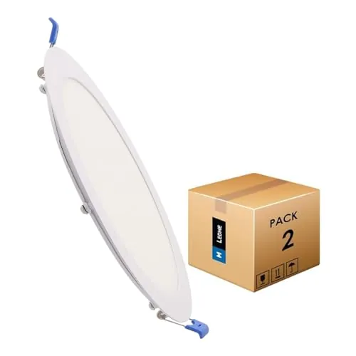 M Ledme - Pack 2, Downlight LED 220mm 20W, 2000 lúmenes, Panel Redondo Extraplano, Color Luz neutra (4500k), Corte estándar 205mm, Driver incluido, LM5552.