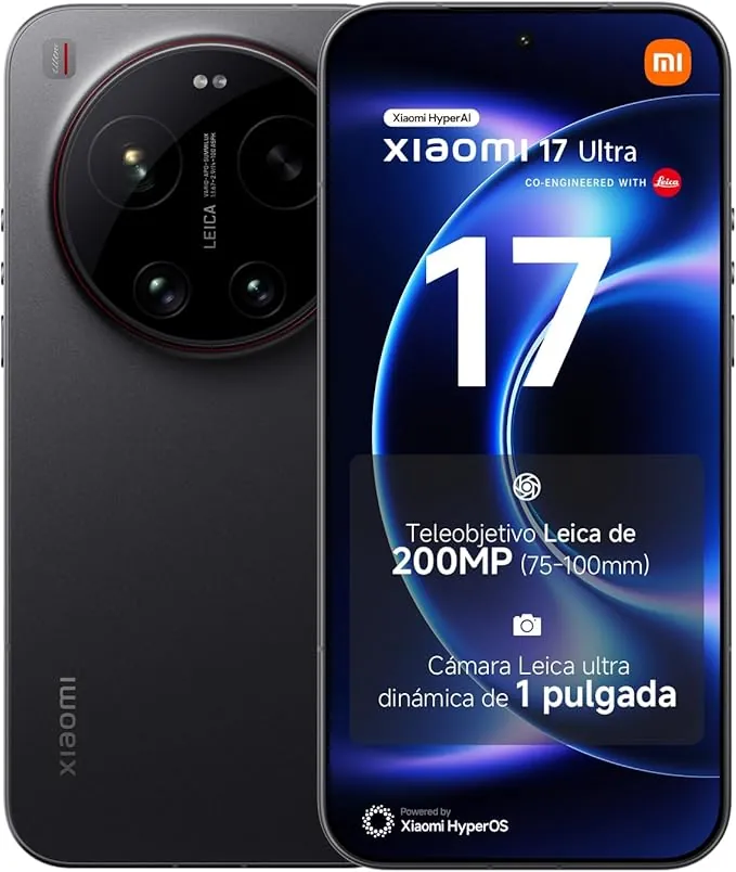 XIAOMI 17 Ultra - Smartphone de 16+512GB, Teleobjetivo Leica de 200 MP (75-100 mm), Snapdragon 8 Elite Gen 5, HyperAI, 1 año de garantía Extra, Cargador no Incluido, Negro (Versión ES)