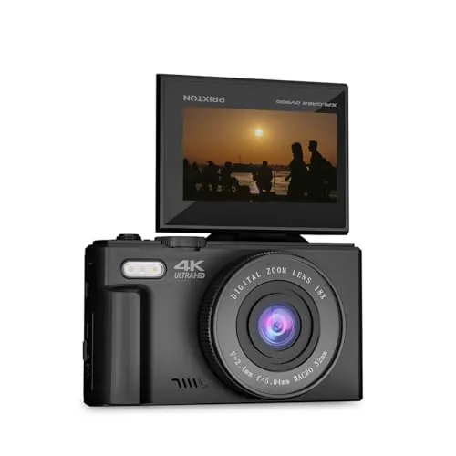 PRIXTON Cámara Digital Xplorer DV900, WiFi, App Móvil, Pantalla Giratoria LCD, Resolución 4K, 64MP, 9 Funciones de Cámara, Batería extraíble Recargable, Autonomía 1,5h, Tarjeta SD hasta 256GB, Negro