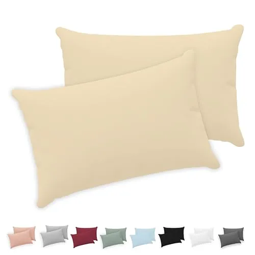 Twinzen® Funda Almohada 40x60 (Juego de 2) - Beige - 100% Algodon Jersey - Funda de Almohada Algodon - Funda Cojin para Cama - Protector de Almohada con Cremallera