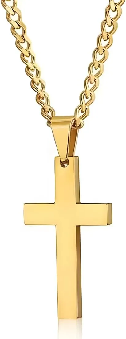 Colgantes Cruz de Acero Inoxidable Collar Cruz para Hombre y Mujer Crucifijo Colgante Cadena, Oro