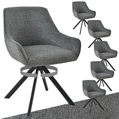 Goeurvant Juego de 6 sillas de comedor giratorias con reposabrazos – Silla giratoria acolchada de chenilla 360° Moderna Silla giratoria de cocina con estructura metálica y respaldo para comedor, sala