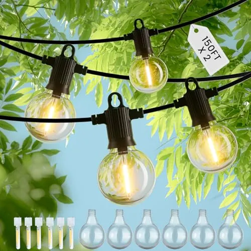 ZOTOYI Guirnalda Luces Exterior 300FT - Luces Terraza Exterior IP65 Impermeable Luces Exterior Jardin con 120+6 Bombillas, Cadena de Luz para Interior Exterior Perfecta para Festiva Jardines, 2x150FT