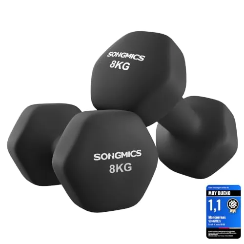 SONGMICS Juego de 2 Mancuernas Hexagonales, 2 x 8 kg