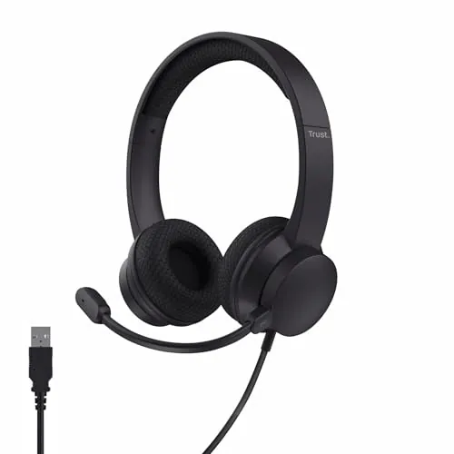 Trust Roha II Auriculares con Cable USB con Micrófono ENC, Negro