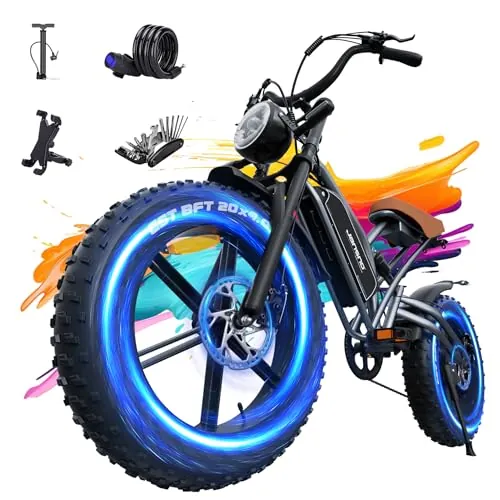 JANSNO Bicicleta Eléctrica 20" x 4.0 Fat Tire, Homologada CE,Sistema de 7 velocidades, Frenos de Disco mecánicos Delanteros y Traseros, Bicicleta eléctrica para Adultos, batería extraíble de 48V 14Ah