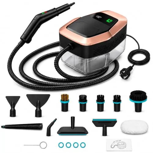 Vaporeta de mano 12 en 1, Vaporeta de Mano de 1500W, 3 niveles vapor, vaporeta limpieza hogar con calentamiento en 15S, Depósito 1,8L, Alcance 3,5 m, Accesorios para Cocina, Baño, Pisos, Ventanas