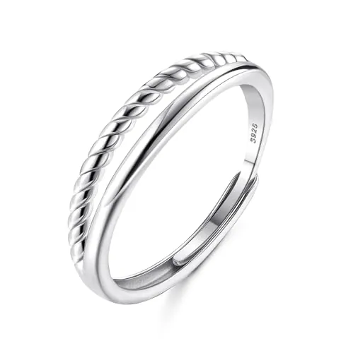 Anillo de Plata Ley 925 Twist Compromiso Boda Promesa Ajustable en Oro Rosa 18K