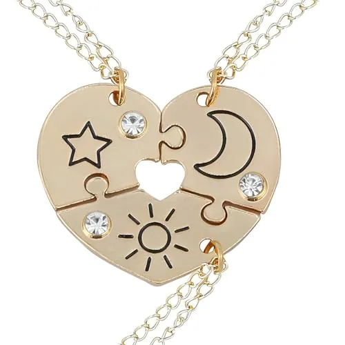 JEYORZY 3 Pcs Adorables BFF Collares para 3 Niñas, Best Friends Collares con Colgante Corazón, Collar de Amistad Dorado, Colgante De Medio Corazón Collar para Niñas Madre Amigos Hermanas Sobrinas