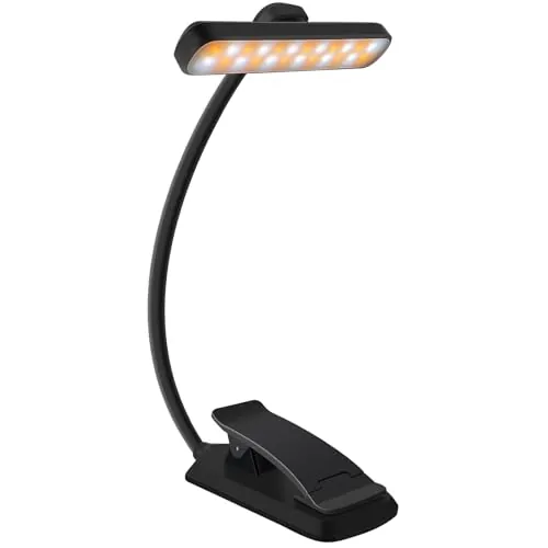 karidi 24 LED Luz de Lectura Recargable 360°, lampara lectura 5 Tonos, USB-C, Pinza para Libros/Tablet, 80H Cuidado Ocular, Regalo Estudiantes/Niños/Ancianos (Sin Deslumbrar) (negro)