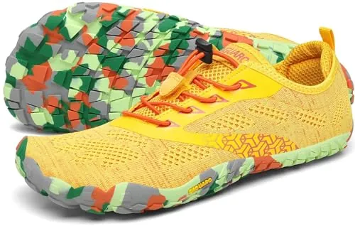 SAGUARO Hombre Mujer Barefoot Zapatillas de Trail Running Minimalistas Zapatillas de Deporte Fitness Zapatos Descalzos para Correr en Montaña Escarpines de Agua, Amarillo, 46 EU