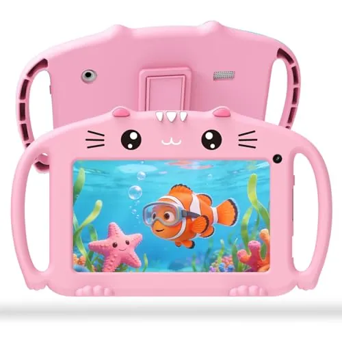 ascrecem Tablet Niños 7 Pulgadas Android Tablet Infantil con WiFi Doble Cámara Control Parental Quad Core 2GB RAM 32GB ROM Juegos Educativos Tableta Bebe de 3 a 14 años Chica Chico (Rosa)