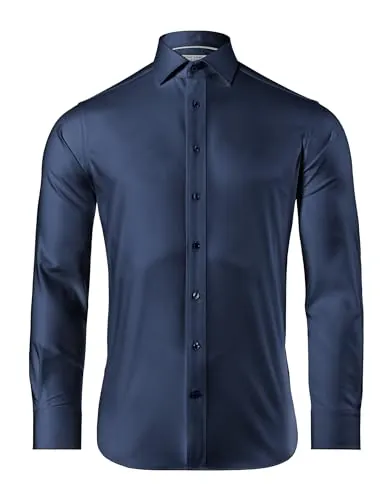 Vincenzo Boretti Camisa, Regular-fit/Corte Recto, Suave Sarga - no Necesita Plancha Azul Oscuro 41-42