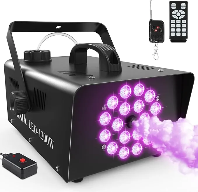 Maquina de Humo Profesional 1200W con 18 LEDs RGB Integrados para Fiestas, Halloween, Bodas, Discoteca, DJ Efecto Escenario