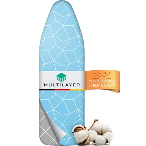 Timbley Turbo Funda Tabla Planchar 110x30 – Refleja Calor para Planchar rápido – Montaje fácil con elástico – 2X Acolchado cómodo | Talla S