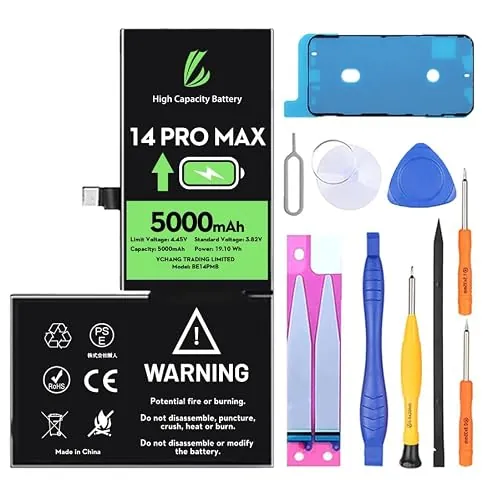 LL TRADER Batería para iPhone 14 Pro MAX 5000mAh y Kit de Reparación