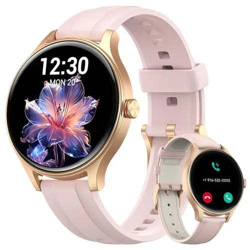 Fitpolo Reloj Inteligente Mujer con Llamadas, 1.27" Redondo HD Display Smartwatch con SpO2/Pulsómetro/Monitor de Sueño,110 Modos Deportes Podómetro, IP68 Regalo Pulsera Actividad para Android iOS