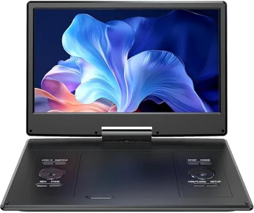 Yoton Reproductor DVD portátil de 14", DVD portátil para automóvil con parlantes estéreo duales y Conector para Auriculares, admite TV Sincronizada/Tarjeta SD y Lectura de Disco USB