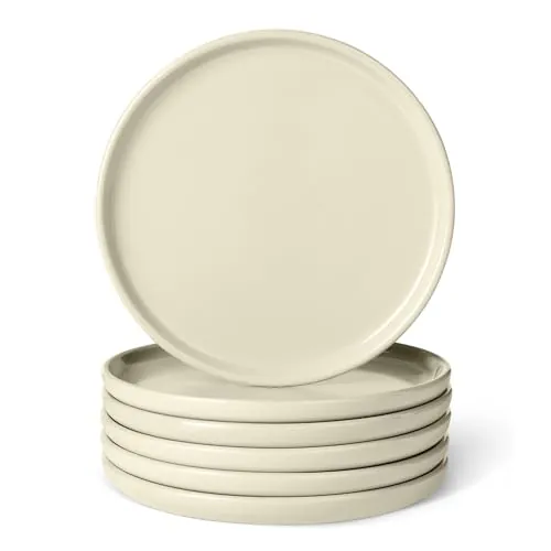 Amazon Basics Platos para Aperitivos de Gres Esmaltado, Juego de 6 Piezas, Aptos para Microondas y Lavavajillas, 17,0cm, Marfil