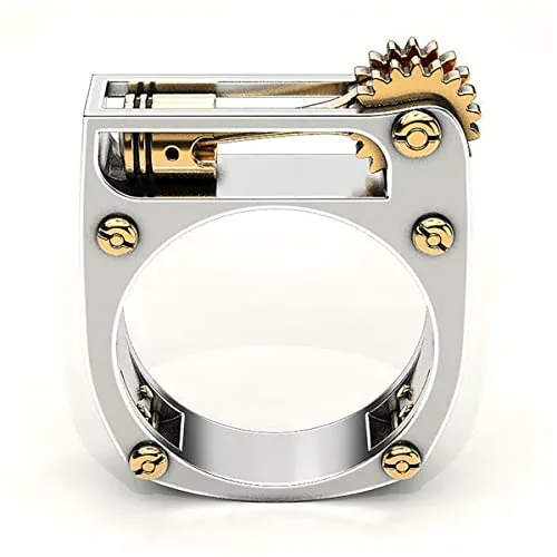 YAHOYA Punk Square para Hombres Big Gold Ring Anillo de Engranaje mecánico