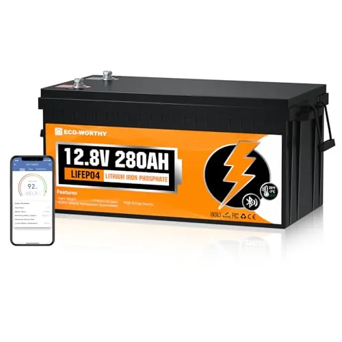 ECO-WORTHY Bateria Litio 12V 280Ah Bluetooth, Lifepo4 280Ah con BMS Protección de Baja Temperatura y MAX. 15000 Ciclos, 3584Wh Batería de Coche para Autocaravana,Barco,Placa Solar,Caravana
