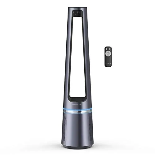 Rowenta 2 en 1 Purificador de Aire y Ventilador, 12 Velocidades, Oscilación, Filtra Partículas Finas hasta el 99,95%, Silencioso, Mando a Distancia, Plata, Eclipse, QU5030