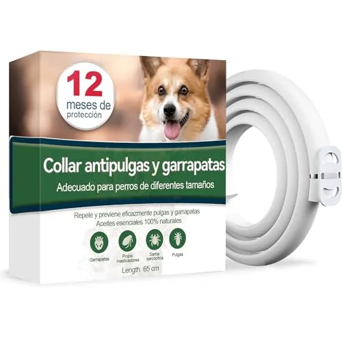 Collar Antiparasitario Perros, Seguro y Eficaz Collares Antiparasitos Perros, 65 cm para Perro Pequeños, Medianos y Grandes, 12 Meses de Eficacia Collar Antipulgas Perro (65cm)