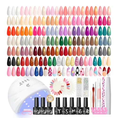 PEACECOLOR 73Pcs Kit Uñas Semipermanentes y Lámpara, 55 Colores Esmaltes de Uñas en Gel Semipermanentes con Base Top Mate Top Coat Kit Manicura Semipermanente para Principiante
