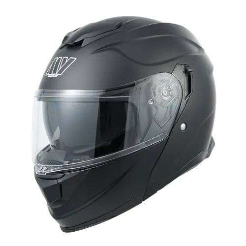 MY Casco Moto Modular 935, Homologado ECE 22.06 con Viseras Dobles para Hombre y Mujer (Negro Mate, L)