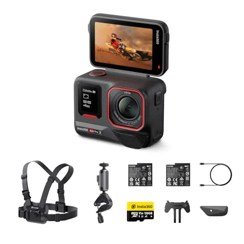 Insta360 Ace Pro 2 Paquete de Bici - Cámara de acción 8K Impermeable co-diseñada con Leica, Sensor de 1/1,3", Dual Chip IA, excelente en Baja luz, Audio Superior, Pantalla abatible y edición por IA