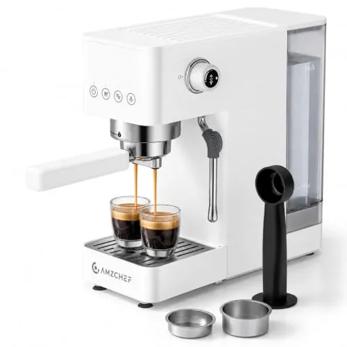 AMZCHEF Machine À Café Expresso 20 bars, avec mousseur à lait professionnel, petite machine à café pour cappuccino, latte et macchiato, réservoir d'eau de 1,5 L, blanche