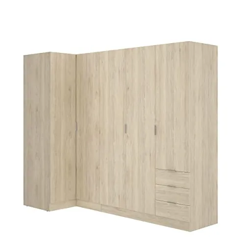 DEKIT GRUPO RIMOBEL Essen Armario de rincón con cajones - Roble Natural - 184 cm (Alto) x 91 cm (Ancho) x 214 cm (Prof.)